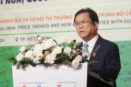 Le Thanh Hung, Chairman of the Vietnam Rubber Association, speaks at the international rubber conference in HCM City on December 12. (Photo courtesy of nongnghiep.vn)