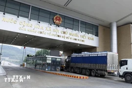 Vehicles crossing the Kim Thanh International Land Border Gate No. 2 in Lao Cai (Photo: VNA)