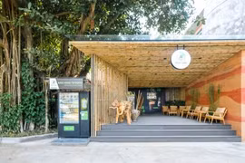 An outside view of the Truc Lam Restaurant and Coffee, an architectural space inside the Vietnam Museum of Ethnology. (Photo courtesy of the museum) 