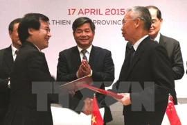 Minister Bui Quang Vinh and Minister Lim Hng Kiang at the meeting. Source: VNA