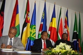 Representatives from the Angola, Mozambique and South Africa Embassies at the press briefing. Photo: VNA
