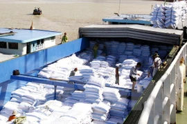 Rice bags are loaded onto a ship for shipment (Photo: VNA)