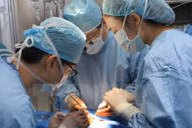 RoK doctors conduct a cleft lip surgery for a child at the hospital of the Hue University of Medicine and Pharmacy (Photo: VNA)