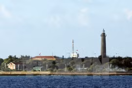 The lighthouse (R) on Song Tu Tay island (Photo: VNA)