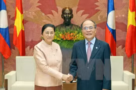 National Assembly Chairman Nguyen Sinh Hung (R) and his Lao counterpart Pany Yathotou (Photo: VNA)