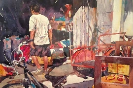 The painting Grocery in Malacca by Chow Chin Chuan from Malaysia is among 47 artworks displayed at the exhibition (Photo: VNA/VNS)