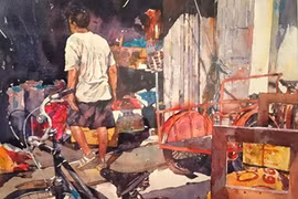 The painting Grocery in Malacca by Chow Chin Chuan from Malaysia is among 47 artworks displayed at the exhibition (Photo: VNA/VNS)