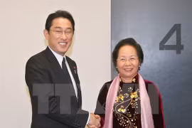 Vice State President Nguyen Thi Doan (R) and Japanese Foreign Minister Fumio Kishida (Photo: VNA)