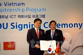 Vietnamese Nguyen Bac Son (R) and RoK Minister Chong Jong-sup at the signing ceremony (Photo: VNA)