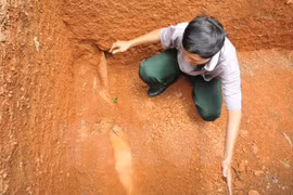 Anh Khoa from Tan Binh ward discovered the bomb when he was digging a wastewater treatment tank (Photo: VNA)