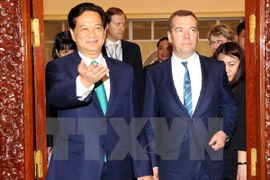 PM Nguyen Tan Dung and his Russian counterpart Dmitry Medvedev. (Photo: VNA)