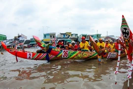 Teams at a boat race of Khmer people in Bac Lieu province (Photo: VNA)