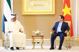 Prime Minister Pham Minh Chinh (right) and UAE Minister of Industry and Advanced Technology Sultan bin Ahmed Al Jaber, who is also Group CEO of the Abu Dhabi National Oil Company, at their meeting in Abu Dhabi on October 29. (Photo: VNA)