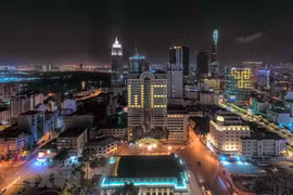 Buildings lit up to show support for COVID-19 fight