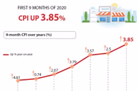 CPI in first 9 months of 2020 up 3.85%