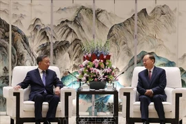 Party General Secretary and State President To Lam (left) has a meeting with Secretary of the Party Committee of Guangdong province Huang Kunming on August 18. (Photo: VNA)