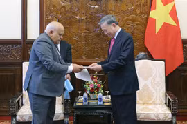 Cuban Ambassador to Vietnam Orlando Nicolas Hernandez Guillen (left) hands over letters of congratulations from Cuban leaders to President To Lam. (Photo: VNA)
