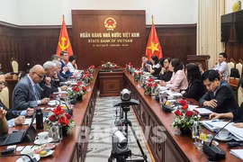 The meeting between Governor of the State Bank of Vietnam (SBV) Nguyen Thi Hong and AIIB President Jin Liqun. (Photo: VNA)