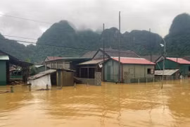 Houses in Tan Hoa commune, Minh Hoa district, Quang Bình province, submerged in water from 0.5 to 2m. (Photo thanhnien.vn) 