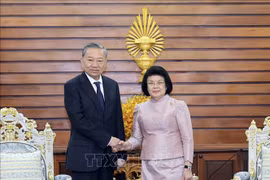 Vietnamese President To Lam (L) and President of the Cambodian National Assembly Khuon Sudary. (Photo: VNA)