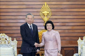 Vietnamese President To Lam (L) and President of the Cambodian National Assembly Khuon Sudary. (Photo: VNA)
