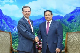 Prime Minister Pham Minh Chinh (R) and head of the International Monetary Fund (IMF)'s 2024 Article IV Mission to Vietnam Paulo Medas. (Photo: VNA)