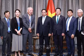 PM Pham Minh Chinh (fourth from left) receives CPCG founder Yan Jiehe (third from left) in Beijing on June 27. (Photo: VNA)