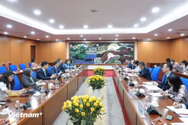 Deputy Minister of Finance Vo Thanh Hung has a working session with Paulo Medas, head of an IMF 2024 Article IV consultation team in Hanoi. (Photo: The Courtesy of the Finance Ministry)