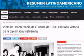 The article about the 1954 Geneva Agreement on the Cessation of Hostilities in Vietnam on Argentina’s Resumen Latinoamericano newspaper. (Photo: VNA)