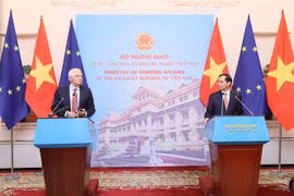 Minister of Foreign Affairs Bui Thanh Son (R) and Josep Borrell Fontelles, Vice President of the European Commission (EC) and High Representative of the European Union for Foreign Affairs and Security Policy, announce the outcomes of their talks in Hanoi on July 30. (Photo: VNA)