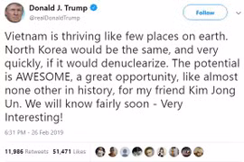 Trump highlights DPRK’s growth potential with denuclearization