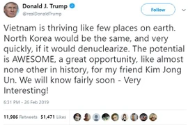 Trump highlights DPRK’s growth potential with denuclearization