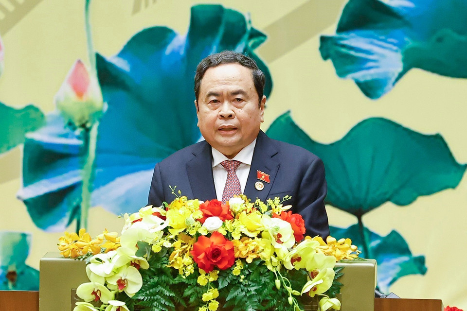 National Assembly Chairman Tran Thanh Man delivers a speech at the ceremony. (Photo: VNA)