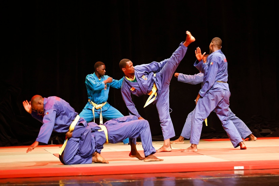 Performance by martial artists of the Senegal Vovinam Federation. (Photo: VNA)