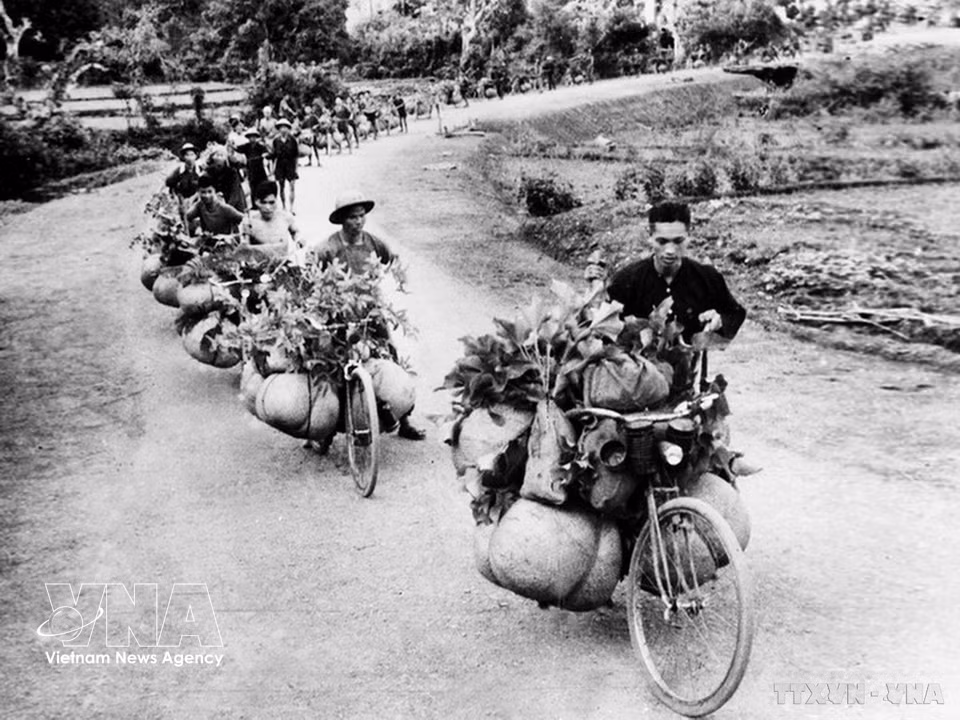 Convoys of bicycles transport food and supplies to support the campaign. (Photo: VNA)