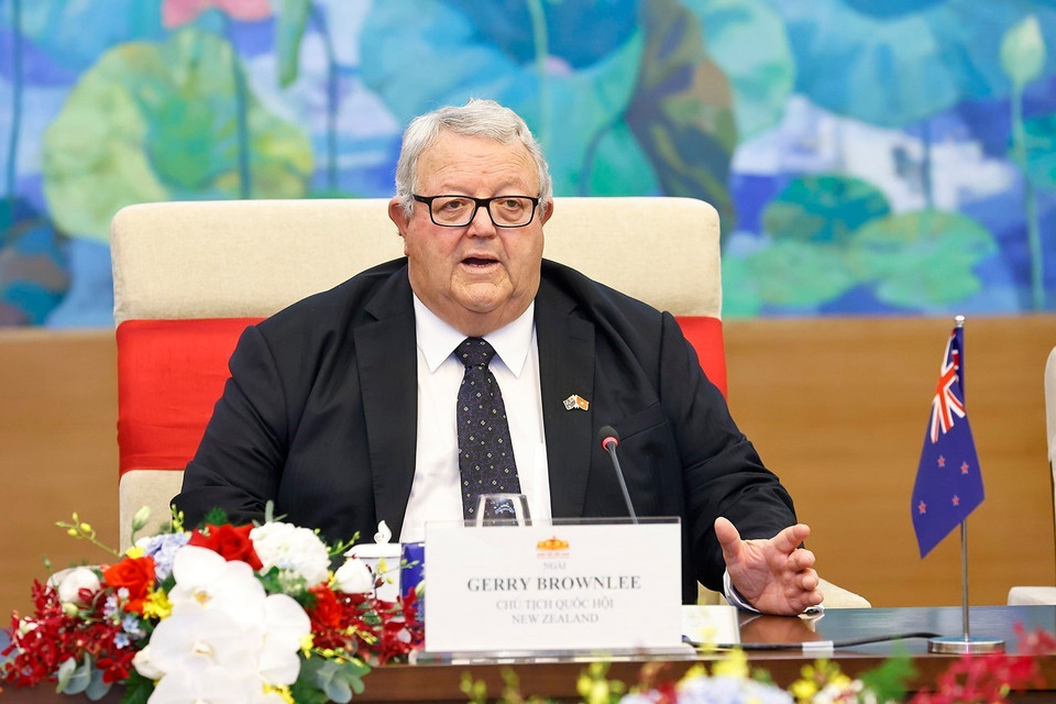 New Zealand House Speaker Gerry Brownlee delivers remarks. (Photo: VNA)