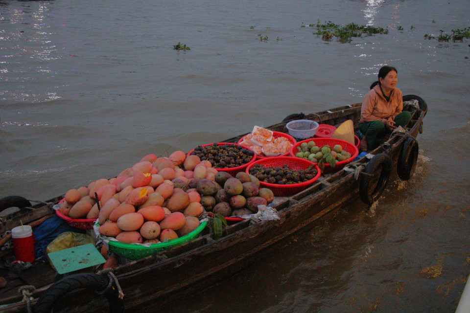Local traders transport farm produce to the floating market at dawn. (Photo: VNA)