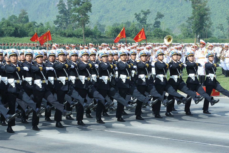 Officers of the Vietnam People’s Navy at the rehearsal. (Photo: VNA)