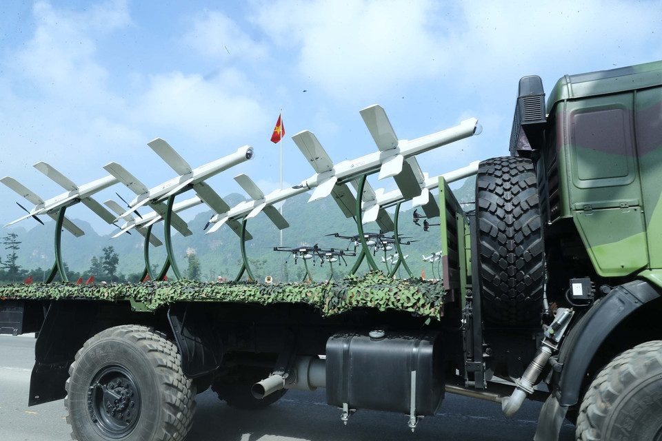 Vietnam-made unmanned aerial vehicles showcased at the rehearsal. (Photo: VNA)