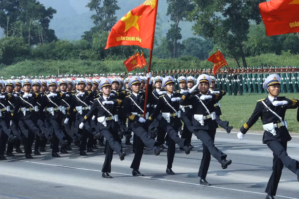 Officers of the Vietnam People’s Navy at the rehearsal. (Photo: VNA)
