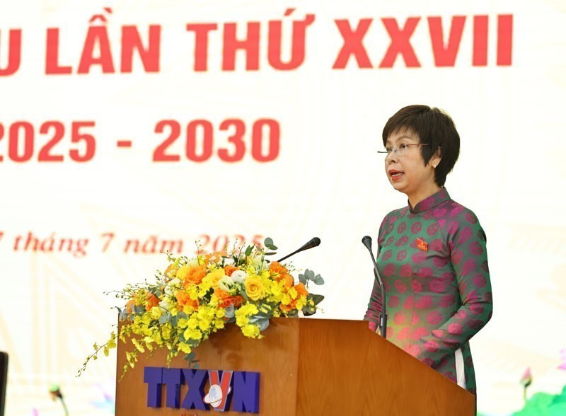 Party Secretary and General Director of the Vietnam News Agency Vu Viet Trang delivers opening remarks at the Congress. (Photo: VNA)