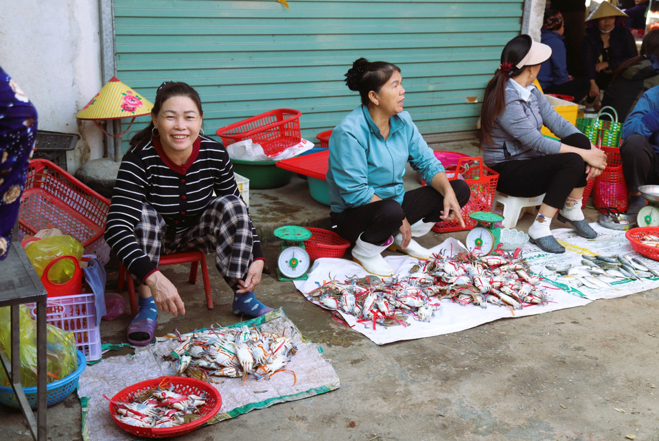 Crabs caught from bamboo rafts are widely sold by traders at local markets in coastal communes. (Photo: VNA)