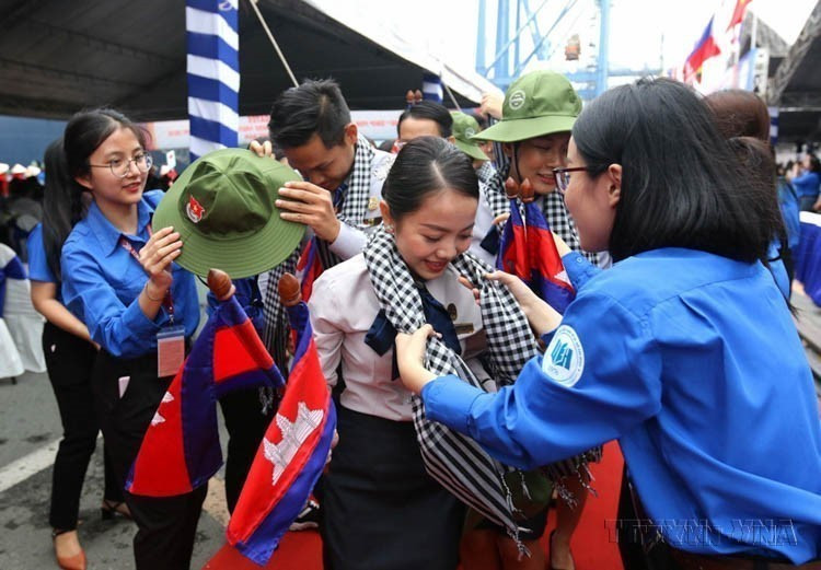 Welcome ceremony for the Ship for Southeast Asian and Japanese Youth Programme (SSEAYP) at Hiep Phuoc Port, Ho Chi Minh City, November 10, 2019. (Photo: VNA)