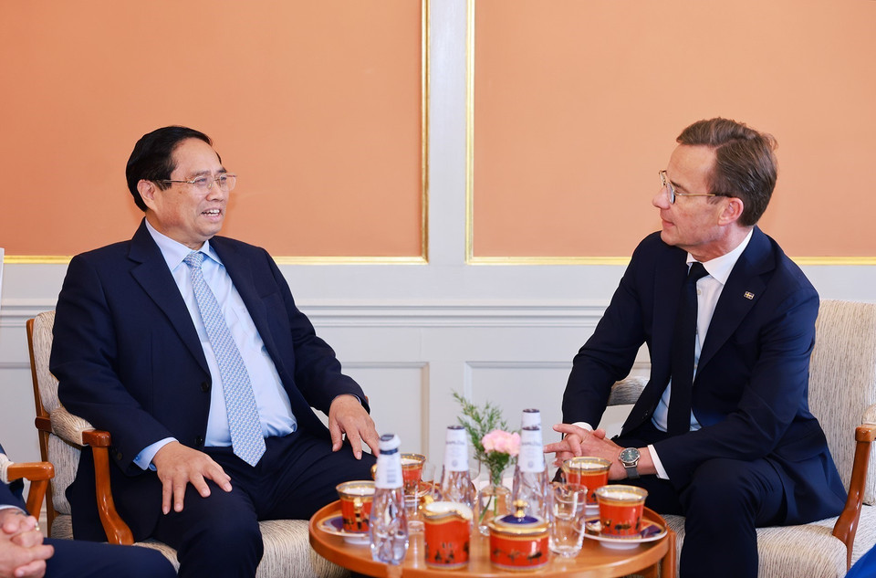 Prime Minister Pham Minh Chinh holds restricted meeting with Swedish Prime Minister Ulf Kristersson. (Photo: VNA)
