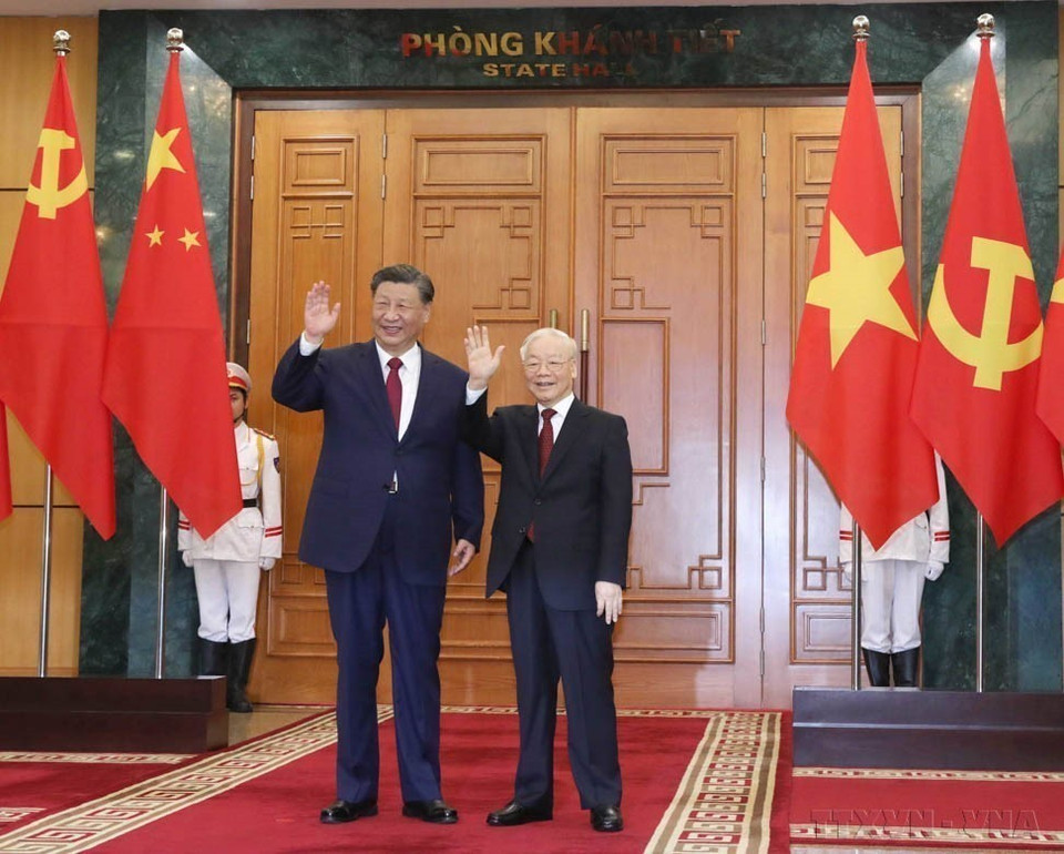 On December 12, 2023, at the headquarters of the Communist Party of Vietnam, Party General Secretary Nguyen Phu Trong held talks with Chinese President and General Secretary Xi Jinping during the latter’s state visit to Vietnam (December 12, 2023). (Photo: VNA)