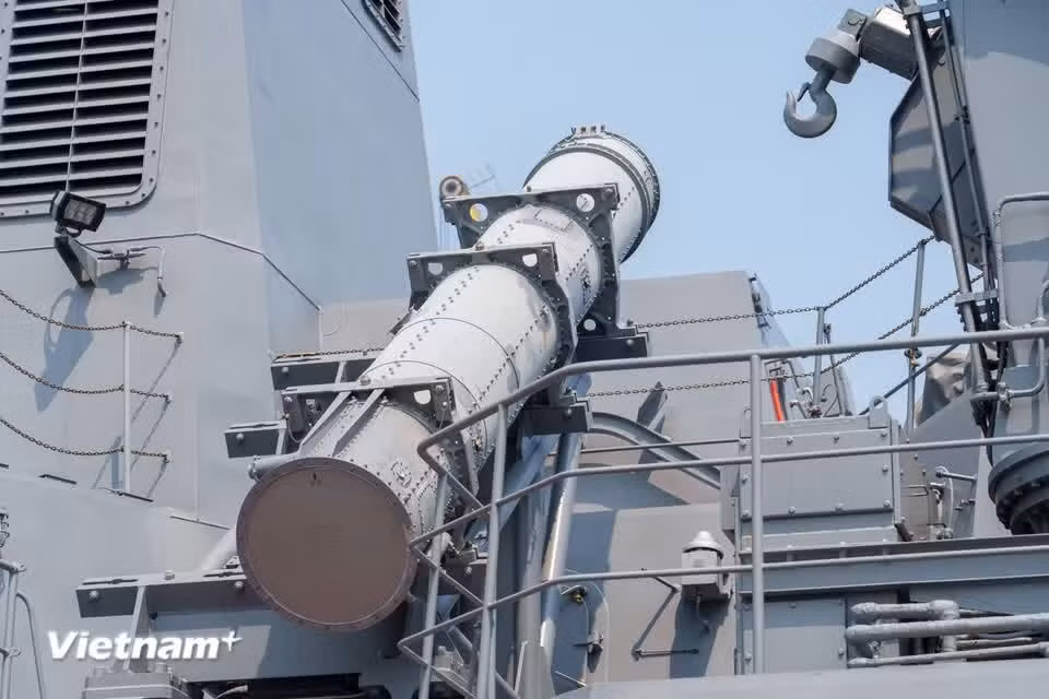 Missile launch systems are neatly arranged on the deck. (Photo: VietnamPlus)