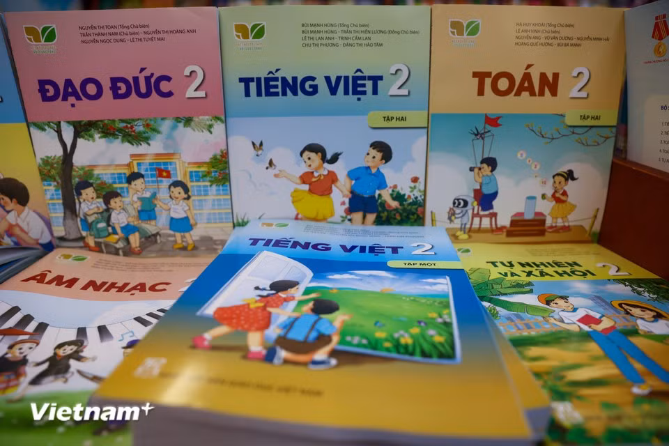 Complete textbook sets are now available at bookstores nationwide, ahead of the upcoming school year. (Photo: VietnamPlus)