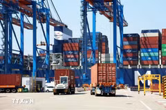 A container truck transporting import-export goods operates at Gemalink International Port, Phu My township, Ba Ria-Vung Tau province. (Photo: VNA)