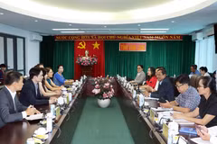 The meeting between the SVEF delegation and Vinh Long authorities on July 17 (Photo: VNA)