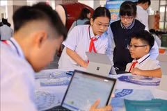 Students read e-books. (Photo: VNA)